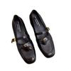 Soft Leather Version _ Soft Leather French Thick Heel Camellia Light Mouth Single Shoes Women's Spring New Retro Mary Jane Small Leather Shoes -