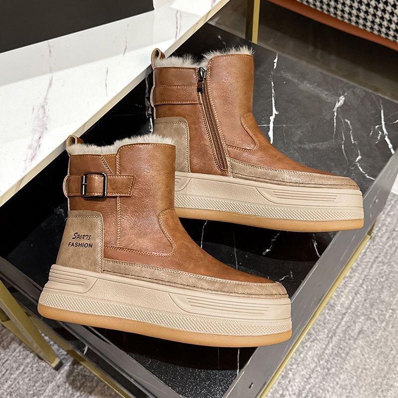 Snøstøvler dame nye vinter fløyel fortykket korte støvletter varme tykksåle høydeøkende sklisikre varme bomullssko