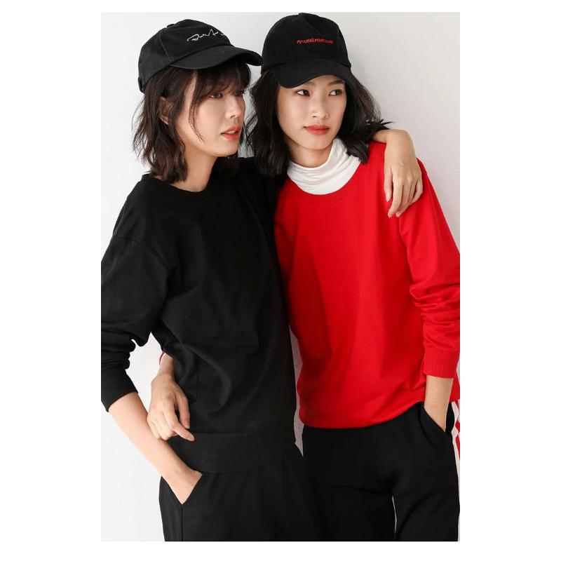 Damen Sweatshirt Frühling Herbst Mehrfarbig Mode Koreanisch Rundhals Baumwolle Locker Damen Sweatshirts Vintage Einfarbig Pullover