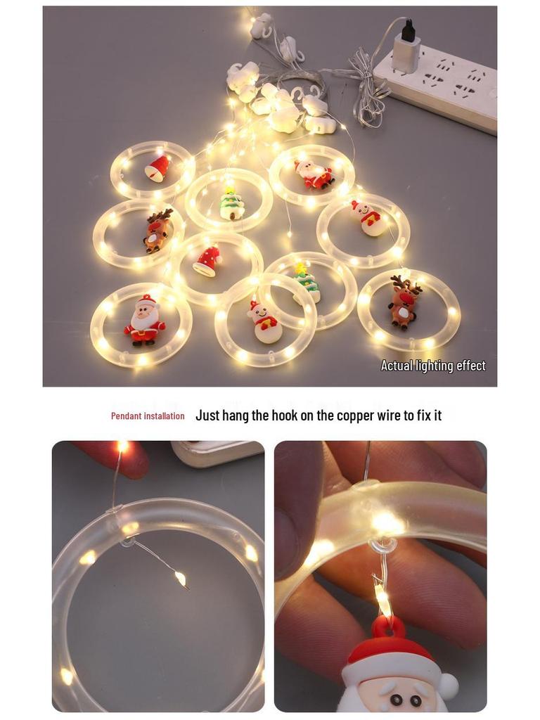 LED Santa Claus Christmas Curtain String Lights for Windows - Festive Cartoon Decoration