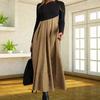 2025 Women's Woolen Patchwork Long Sleeve Dress Skirt - Autumn Winter Color Block