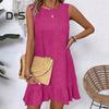 Summer Sundress Ruffle Hem Loose Sleeveless Round Neck Solid Color A-line Mini Dress for Beach Datings Vacation