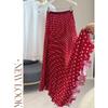 Japanese and Korean temperament red chiffon polka dot pleated skirt spring and summer new high waist and thin lace big pendulum skirt women