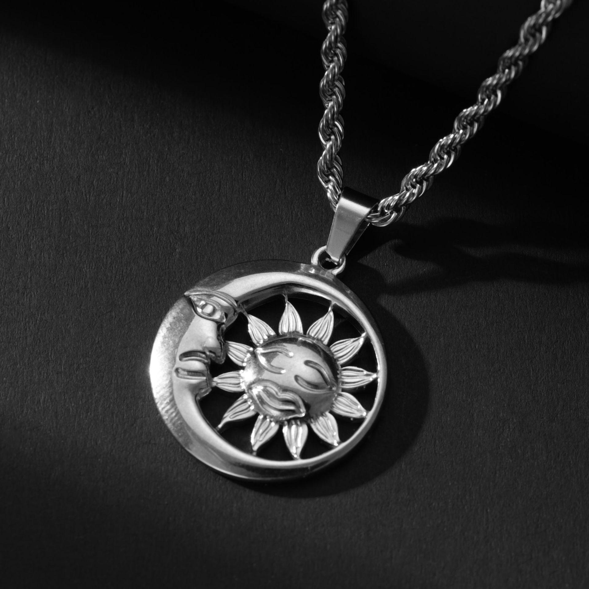 Кулон Солнце Луна Звезда Круглый Аксессуары Универсальные Украшения Ожерелье 50CM