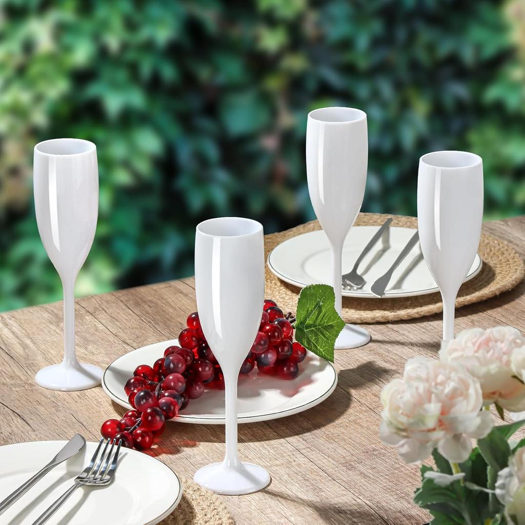 Acrylic Champagne Flute, Reusable Unbreakable Wedding Toasting Glasses - White (24 Pcs)