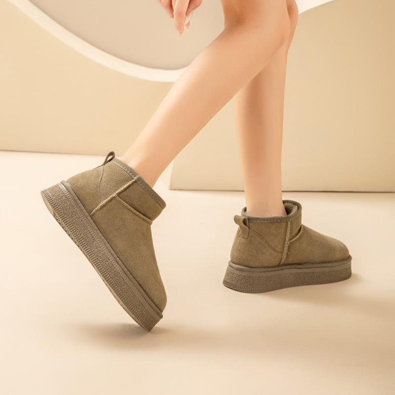 thick-soled snow boots women's winter velvet thickened women's shoes new leather winter warm cotton shoes non-slip short boots