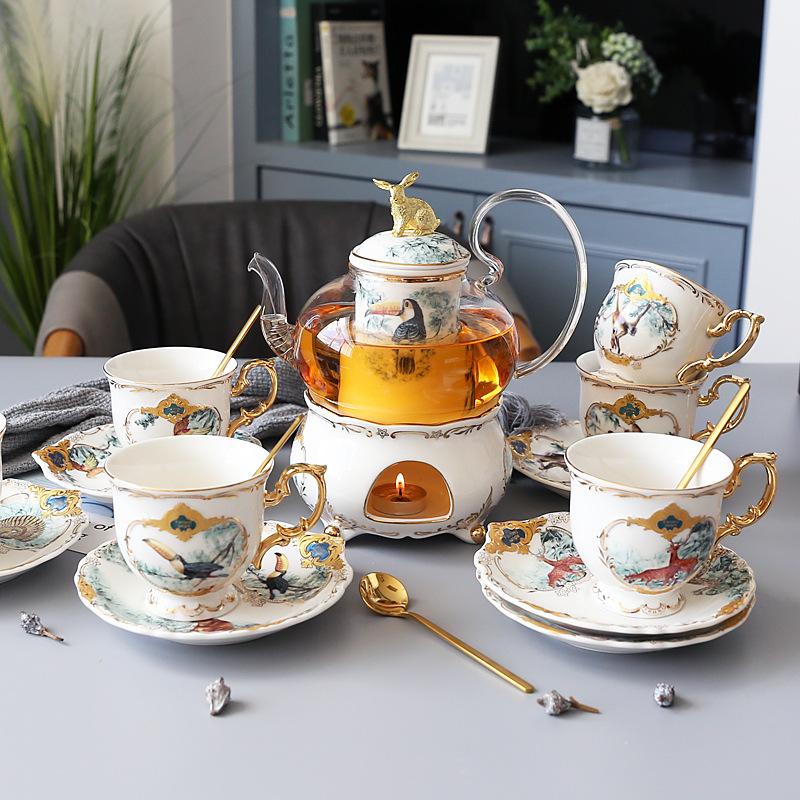 Household Flower Teapot Set Ceramic Afternoon Tea Flower And Fruit Teacup Tea Set Fruit Glass Pot With Filter Candle Heating