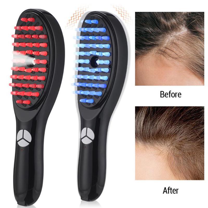 Anti Hair Loss Scalp Care Electric Massage Comb Red And Blue Light Therapy Scalp Vibration Massage Brush Hair Growth Massager