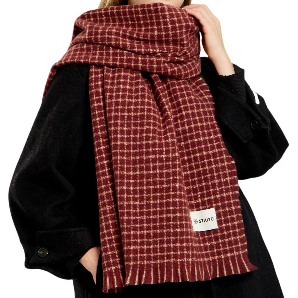 New Angela red scarf women's thickened long autumn and winter senior sense versatile simple plaid warm scarf