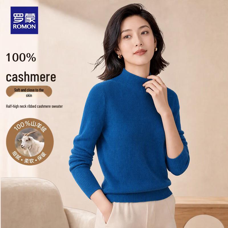 ROMON Women's 100% Cashmere Mock Neck Knit Sweater