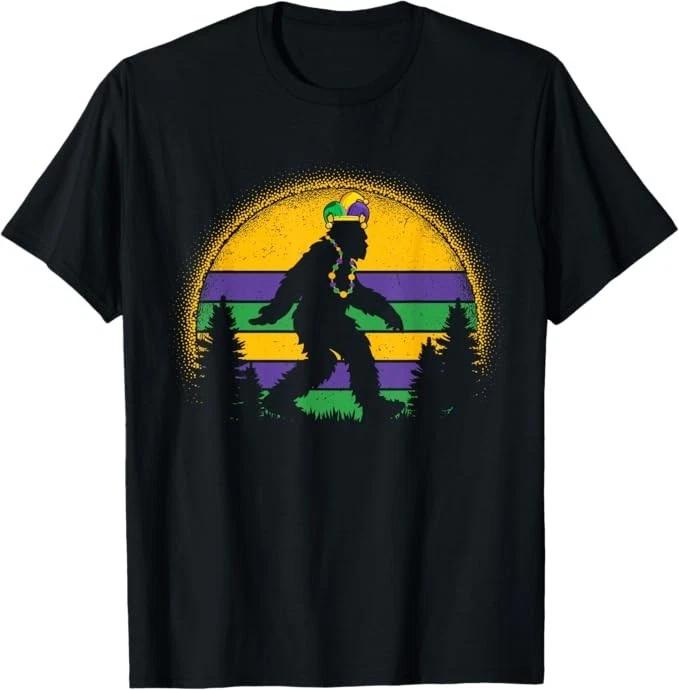 Mardi Gras Bigfoot Funny Kids Sasquatch Mardi Gras T-Shirt 110