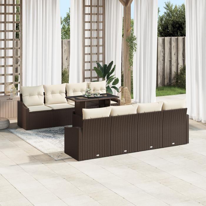VidaXL Ensemble de canapé de jardin 7 pièces avec coussins en poly rotin marron 3357701