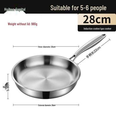 HUIHUADU 28cm 304 Stainless Steel No-Coating Non-Stick Frying Pan (No Lid)