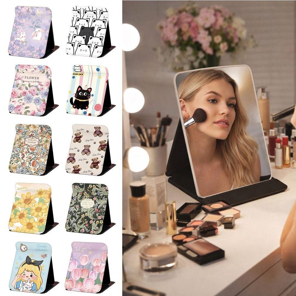 Floral Vanity Mirror Standing Compact Mirror Portable Desktop Makeup Mirror for Student Dormitory