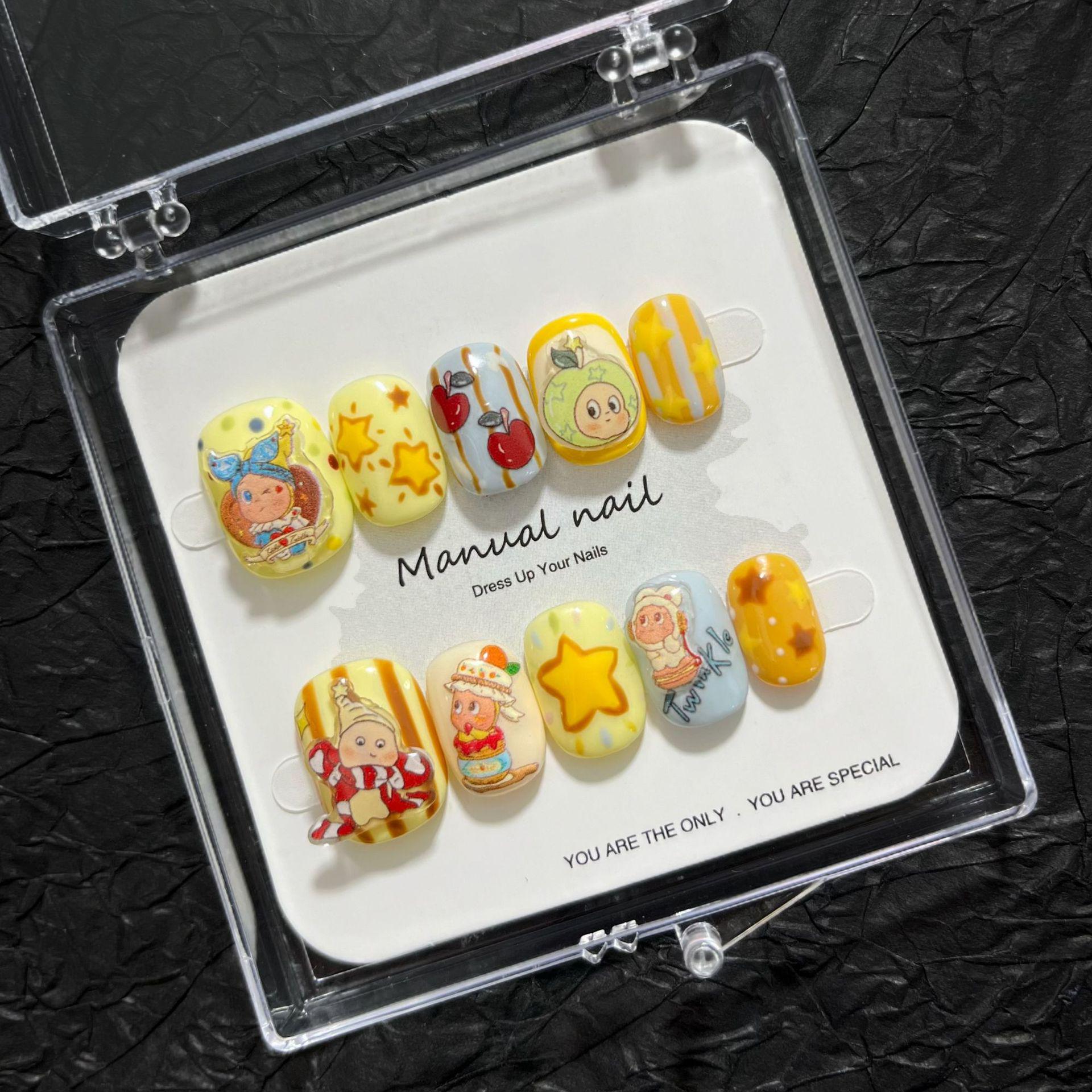 Star Person Cartoon Girl Nail Stickers: Removable, Wearable, Handmade, Cute, Short Round Design (A642) M