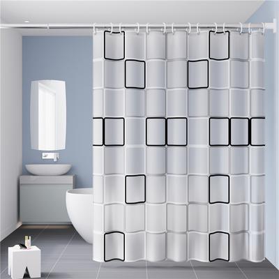 3D Eleganter schwarz-weißer quadratischer PEVA-Duschvorhang, verdickt, wasserdicht, schimmelresistent, Badezimmer-Badewannenabtrennung, Universalvorhang