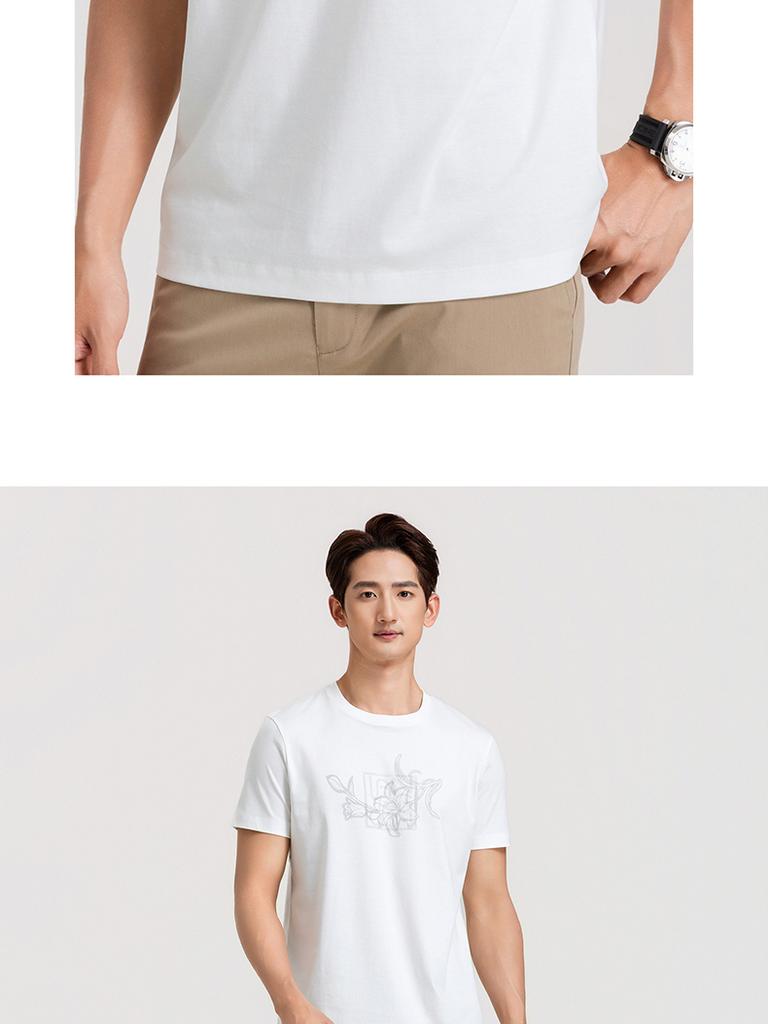 Langdeng Men's Fashion and Leisure 100% Silk Cotton Round Neck Short Sleeve T-shirt