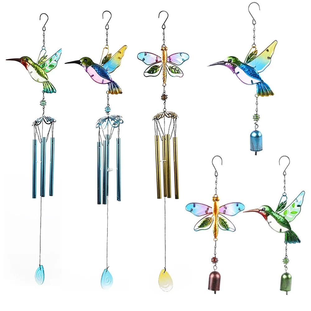 Vibrant Butterfly Metal & Stained Glass Wind Chime Hummingbirds Dragonflies AluminumTube Art Hanging Bells for Home Garden Decor