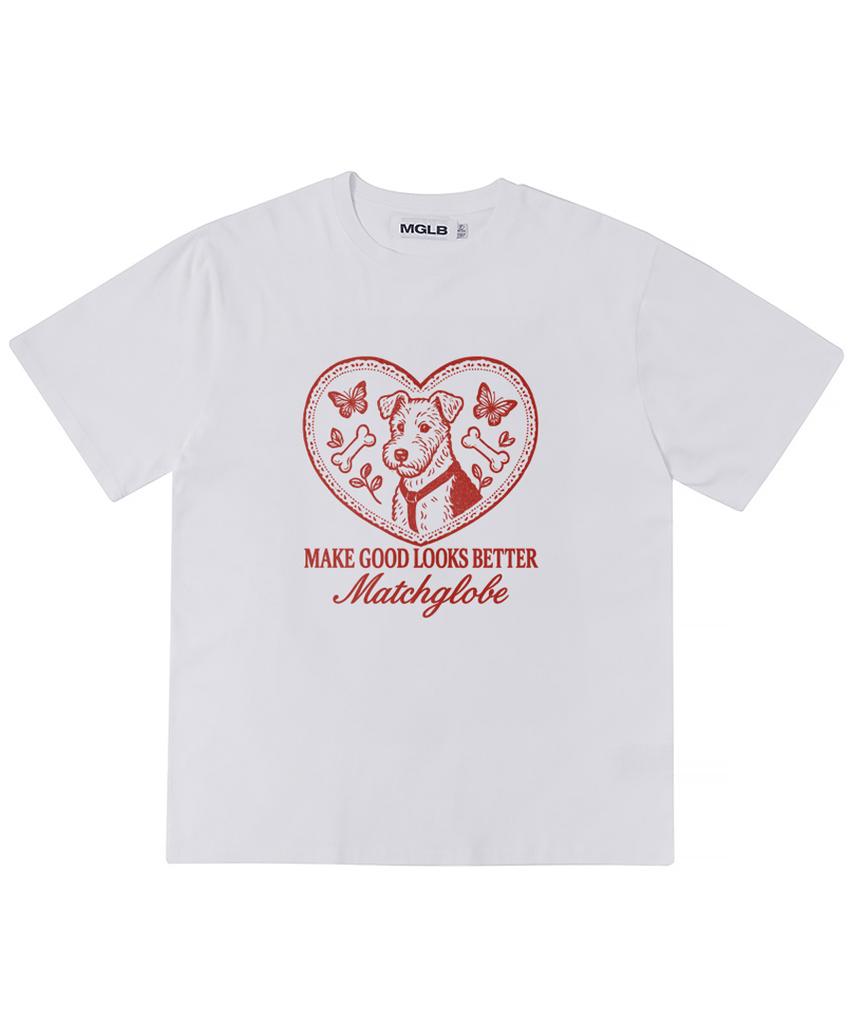 MATCHGLOBE Doggy Heart Oversized Tee (White)