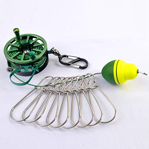 Dovhmoh Fishing String, Gar Stainless Steel, Fishing Lock Buckle with Reel, Live Fish Lock, Retractable Rope, and Float Carabiner