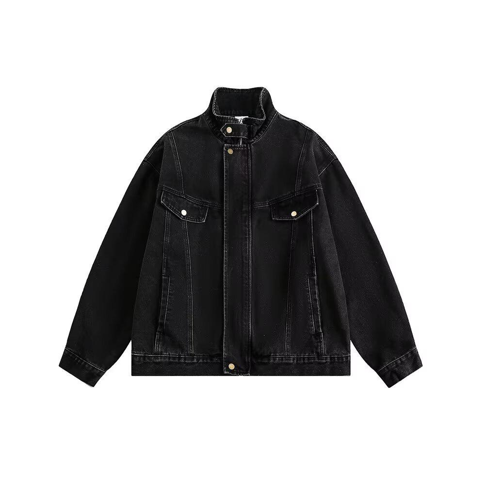 

Unisex Light Blue Washed Denim Motorcycle Jacket - Autumn Trend, Loose Fit 3XL чорний