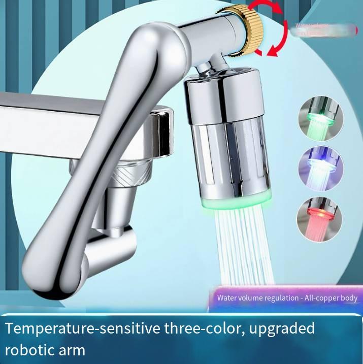3 Color Temperature Sensitive Gradient Metal Faucet Extender Universal 1440° Rotatable Splash Filter Faucet For Kitchen Bathroom