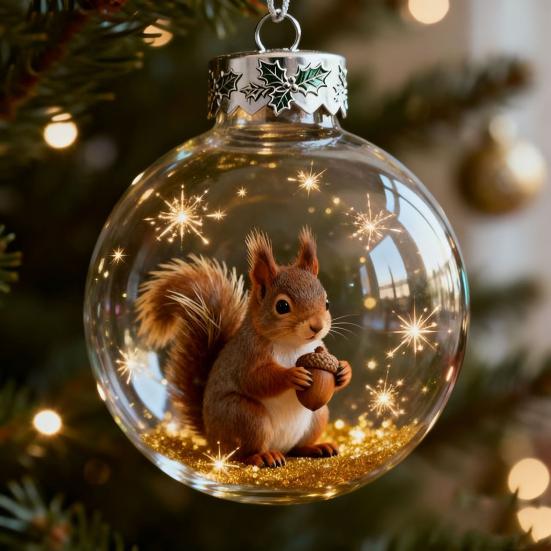 Wildlife Wonders Faux Crystal Ball Ornaments 3D Animal Decor with Fox Squirrel Deer Shatterproof Plastic Christmas Tree Decoration