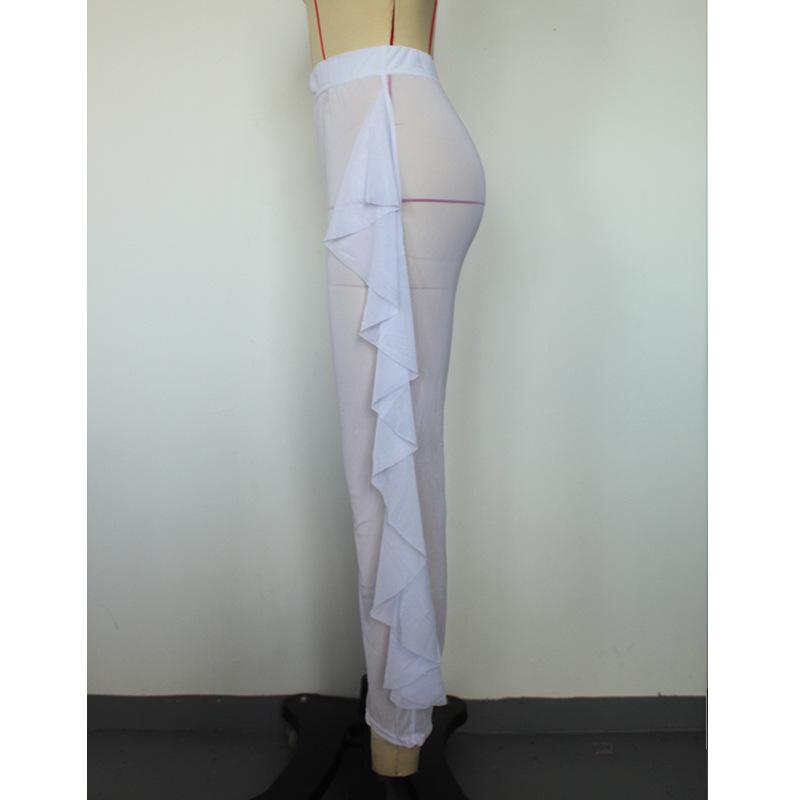 Rüschen Einfarbig Lässige Sexy Mesh-Hose Durchsichtige Strandurlaubshose für Damen