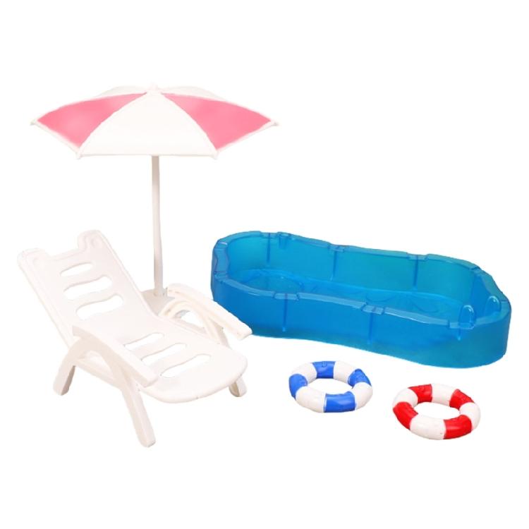 Miniature Beach Scene Set for 1/12 Dollhouses Poolside Display Furniture with Deck Chair Sunshade for Kids Pretend Play