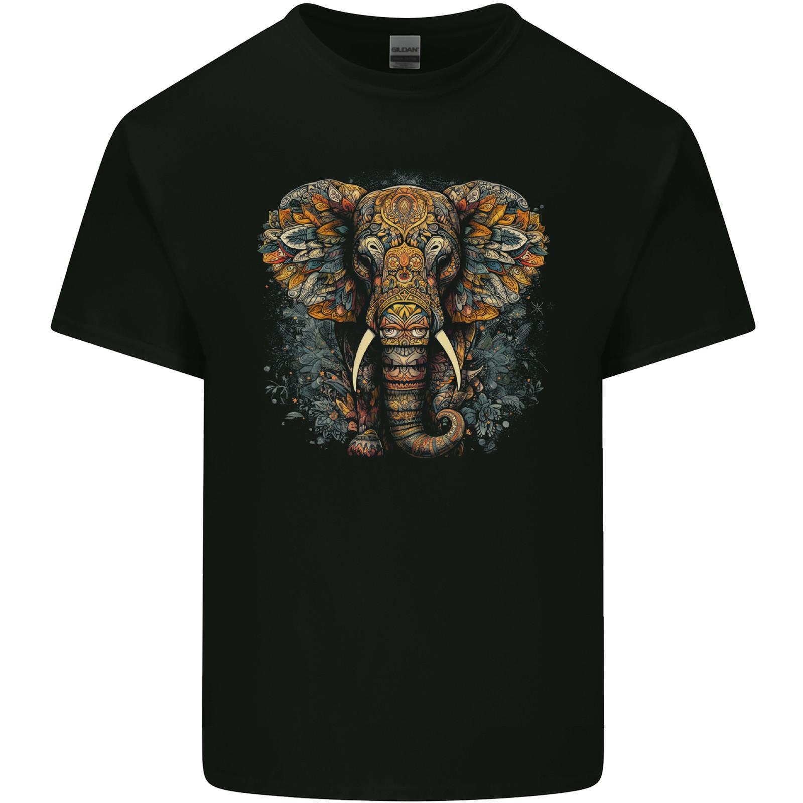 An Elephant With Tribal Markings Mens Light Cotton T-Shirt Mens Womens Tees Top S