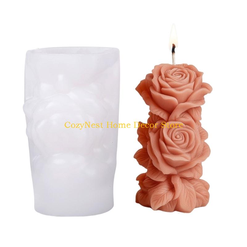 92MF Rose Flower Cylinder Silicone Molds for Candle Soap Home Decoration