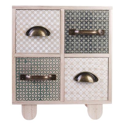 [R2379] - Green Beige 'Boho' Wooden Storage Box - 23x20x10 Cm