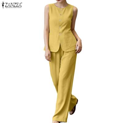 Women Sleeveless Vest Tops and Long Pants Summer Two Piece Suit Sets