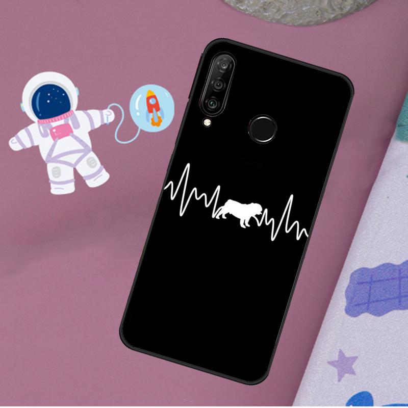 English Bulldog Heartbeat For Huawei Nova Y72 Y73 Y60 Y70 Y90 Y61 Y91 7i 8i 11i 12i 12s 9 10 SE P20 P30 P40 Lite Case