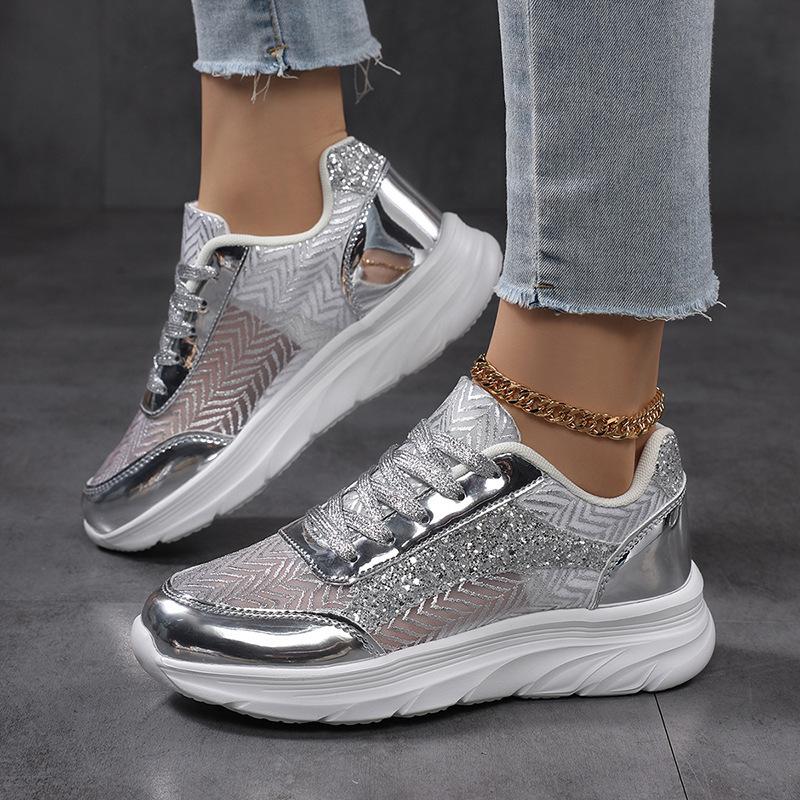New large-size fashionable European and American style spring color matching sequins personalized flat-bottomed casual board shoes