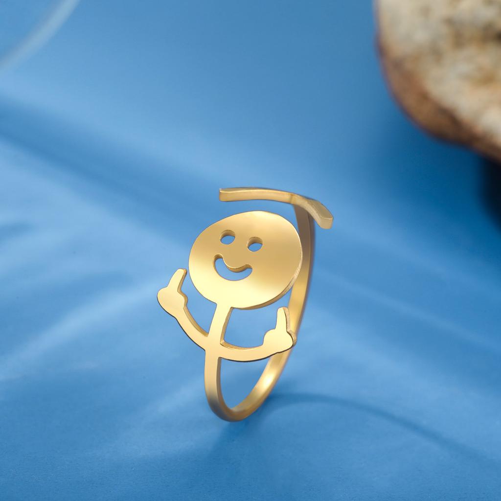 Teamer Anello Regolabile Stickman Dito Medio Per Uomo Donna Colore Oro Acciaio Inossidabile Anello Hiphop Punk Gioielli Regalo Divertente Nuovo