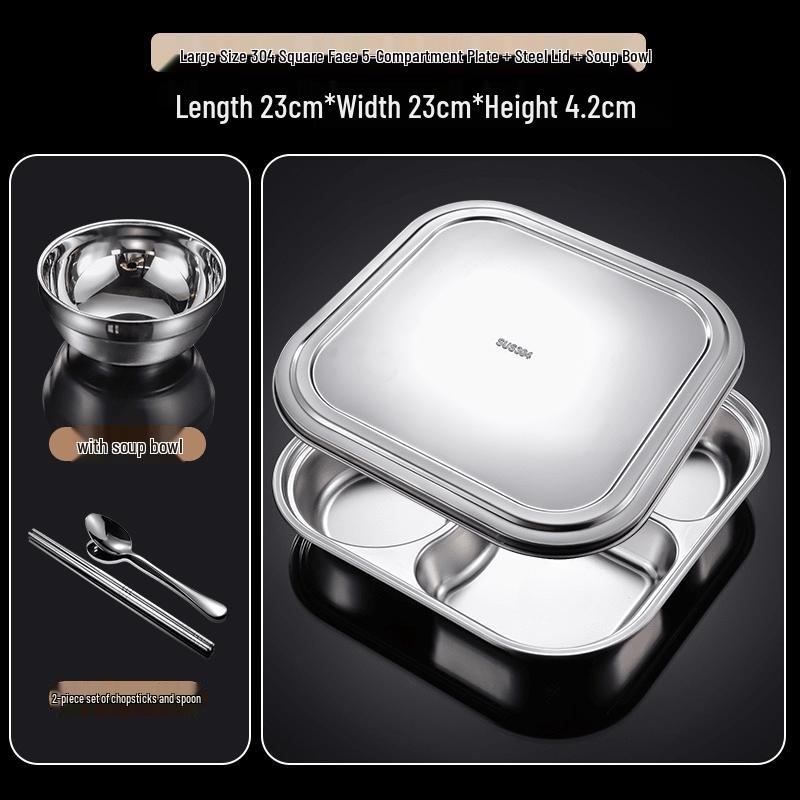 316 Stainless Steel Divided Dinner Plate with Lid