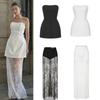 Damen trägerloses Schlauchtop Zweiteiliges Set Tailliert durchsichtiger Spitzen-Maxirock Elegantes Sommer-Kombinationsoutfit