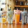 Handheld Drinkware for Campus Transparent Straw Cup, with Sequins Decor And Leak Proof Cute Milk Tea Cup Girls Lid, Reusable Plastic Sippy Students