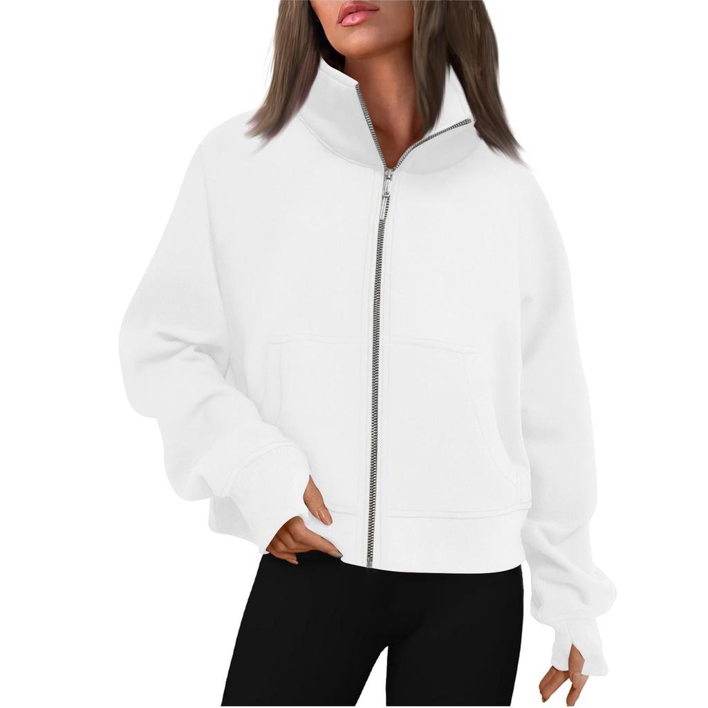 Modische, langärmlige, einfarbige Pulloverjacke mit Kapuze und Reißverschluss für Damen