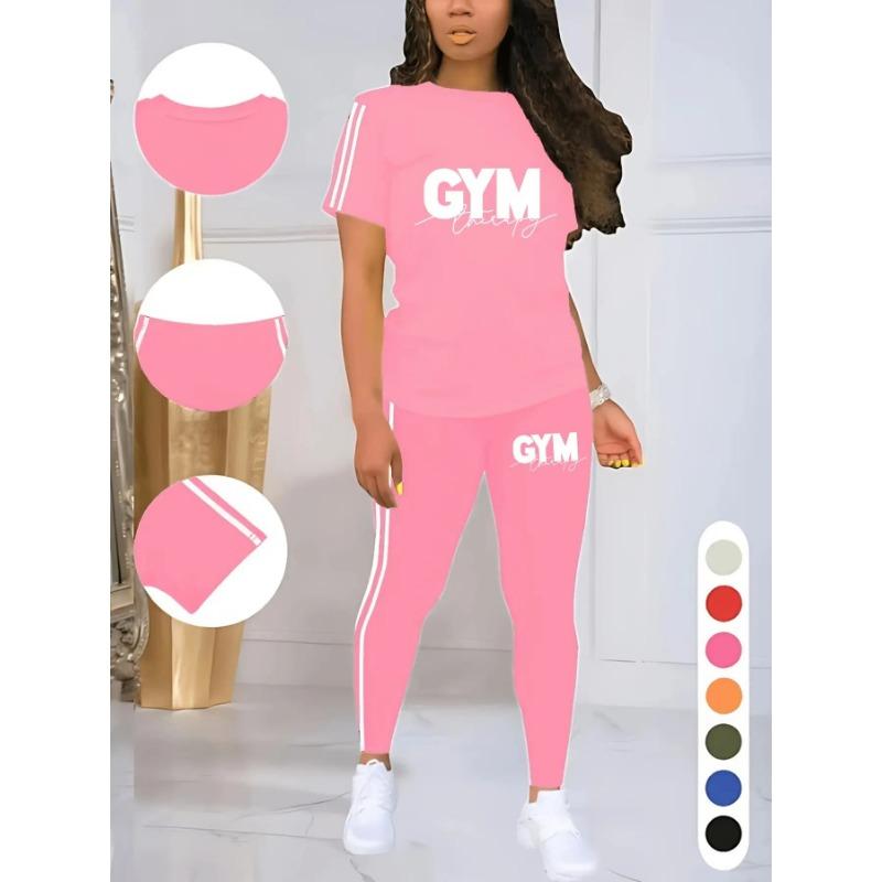 2Pcs Women Oversized Short Sleeve Top Soft High Waist Long Pants Comfort Yoga Training Suit