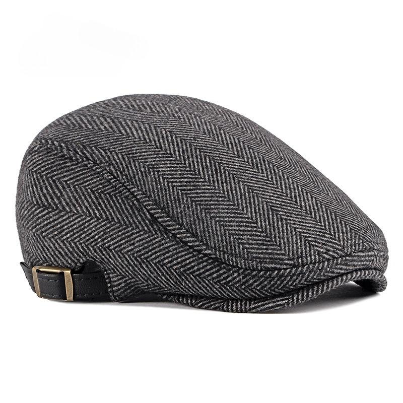 Men'S Autumn And Winter Woolen Berets Women'S British Retro Warm Newsboy Cap Artist Painter Hats Vintage Striped Forward Hats