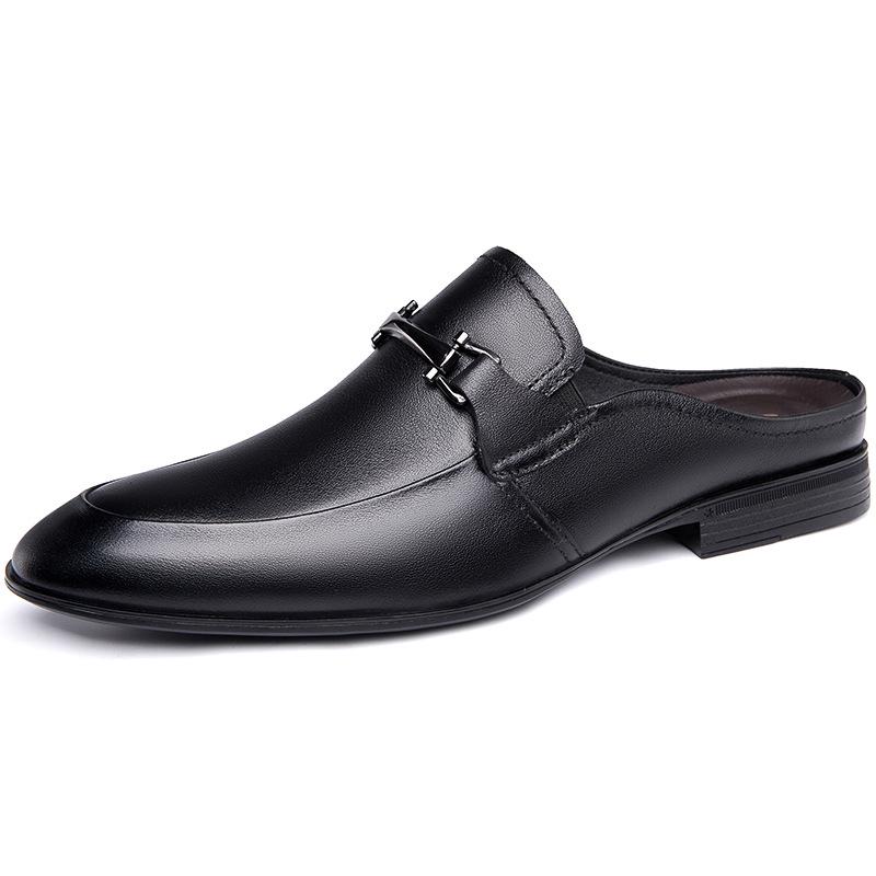 Men s Leather Backless Outdoor Slippers - Large Size Casual Closed-Toe, Genuine Leather Half Sandals 36