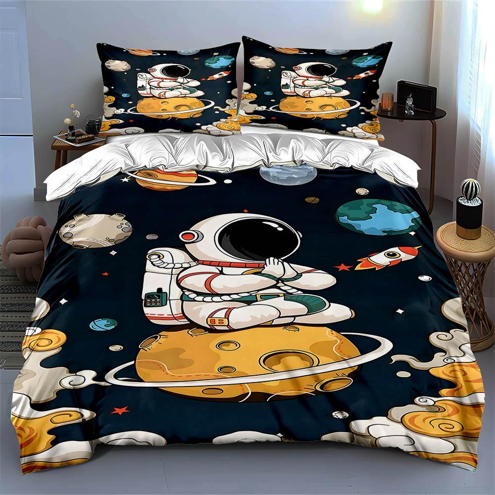 Astronaut space illustration Bedding Duvet cover sets Duvet covers Pillowcases gifts (1 * Duvet Cover 2 * Pillowcases, without duvet insert)