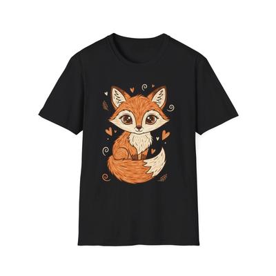 Süße Fuchs Herzen Illustration Schwarzes T-Shirt Skurrige Tier Grafik T-Shirt