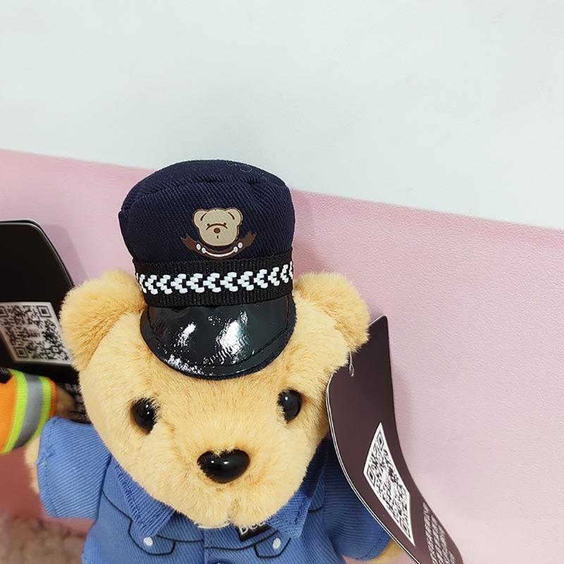 Cute Polices Bear Keychain Charm Unique Polices Bear Key Chain Soft Plush Keyrings Bag Decoration for Everyday Use