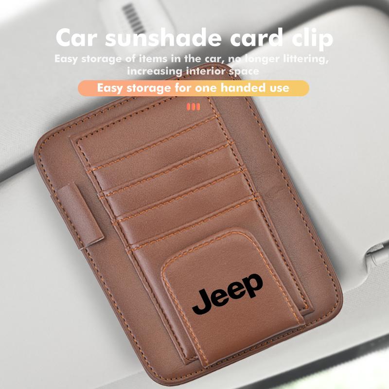 Car Sun Visor Glasses Clip Card Ticket Holder Accessories For Jeep Grand Cherokee Patriot Renegade Compass Wrangler AJX1
