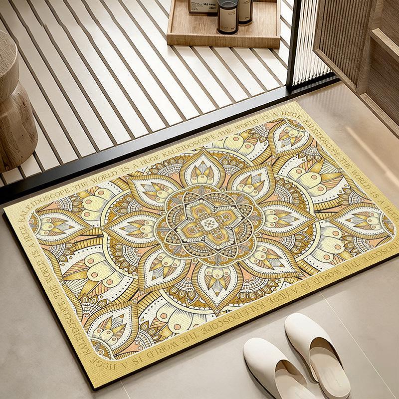 Ethnic Floral Pattern Non-Slip Diatom Mud Bathroom Mat - Water-Absorbing & Dirt-Resistant