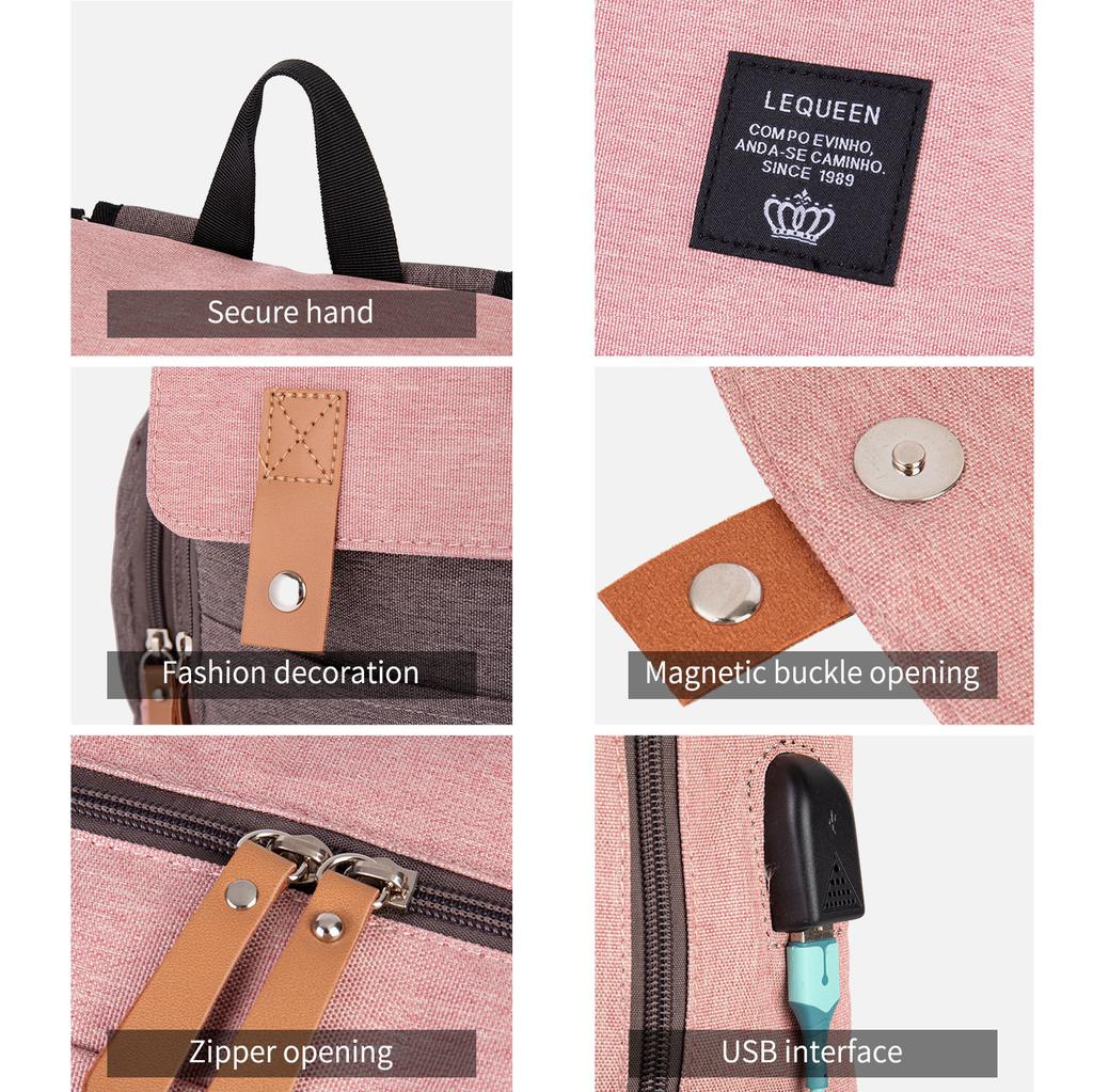 Lequeen Nappy Backpack Bags Mummy Large Capacity Bag Mom Baby Multi-function Waterproof Outdoor Travel Diaper Bags for Baby Care