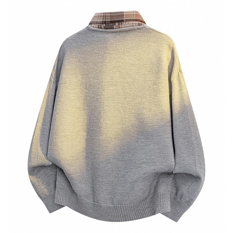 Fake Two-piece Shirt Sweater Half Button Men's Autumn and Winter New Knitted Bottoming Shirt